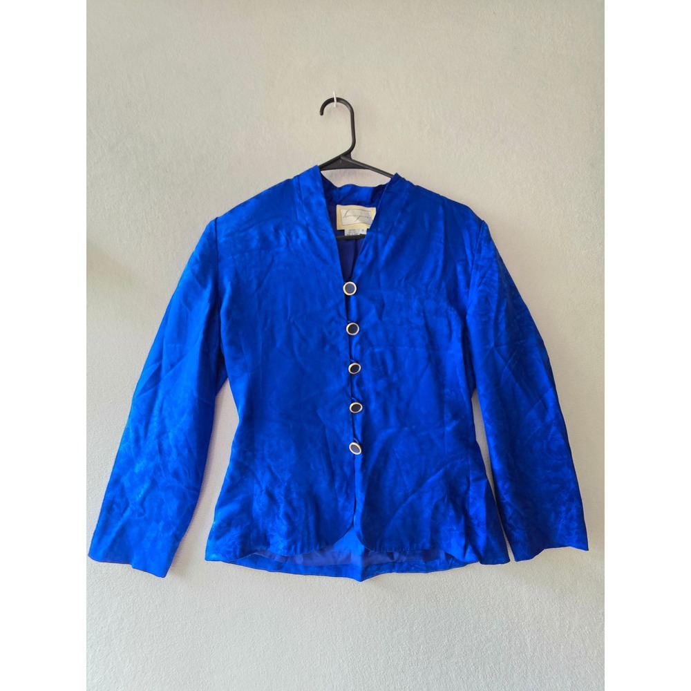 Vintage Spenser Jeremy Royal Blue 100% Silk Floral Jacquard Blazer Jacket 6